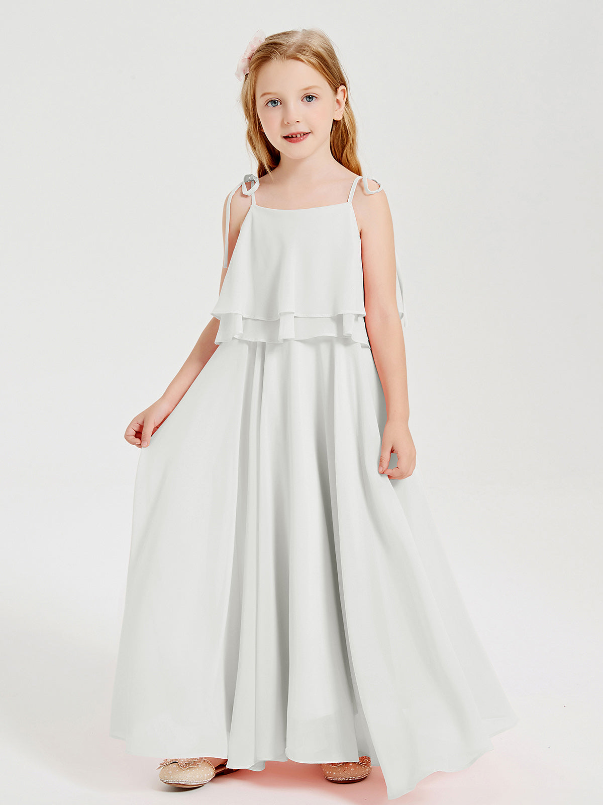 Chiffon Junior Bridesmaid Dresses Long Cascading Skirt Ivory